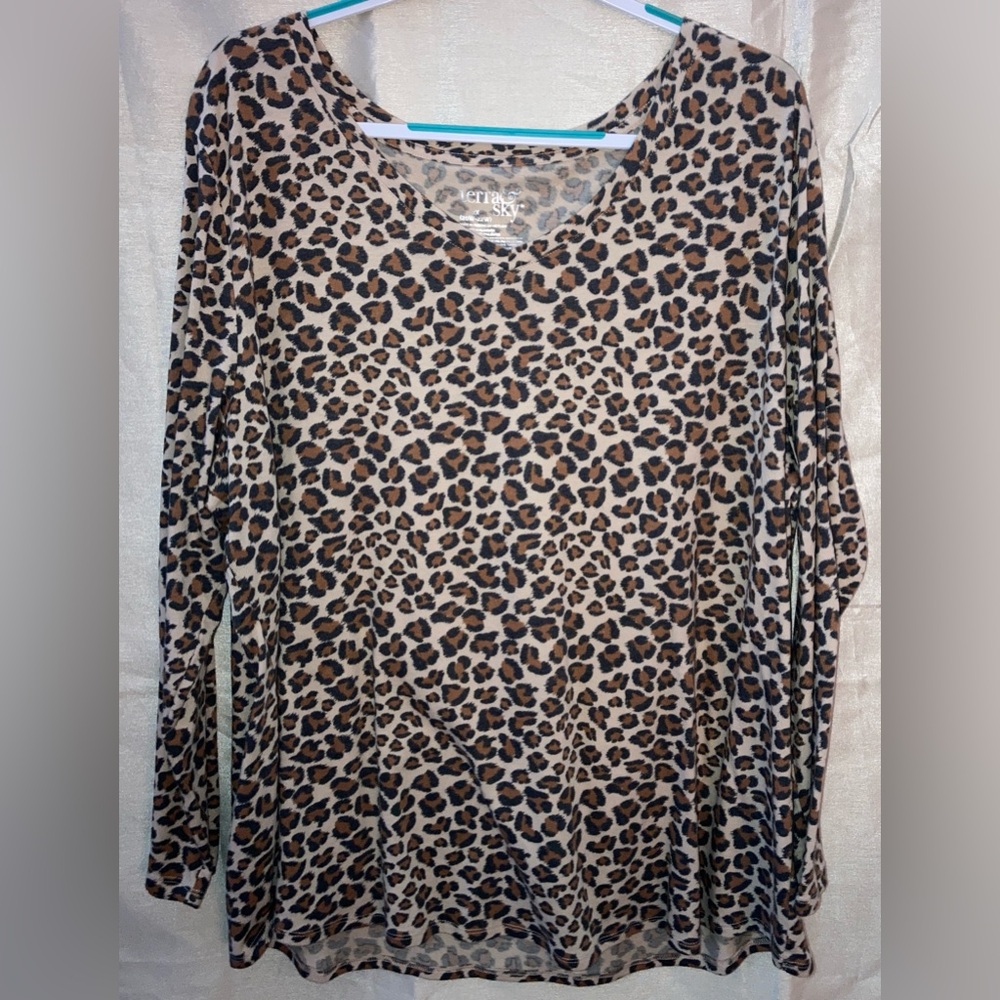Women’s Plus Terra & Sky Blouse Leopard Animal Print Size 2X (20W-22W)